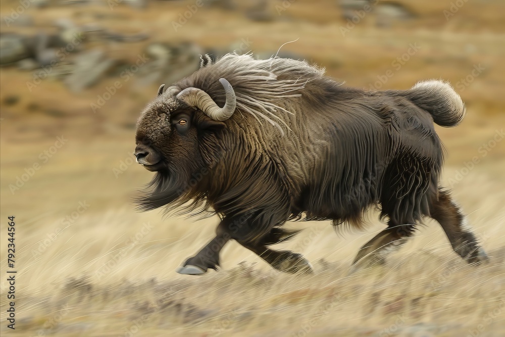 Obraz premium Muskox Running on A Wild