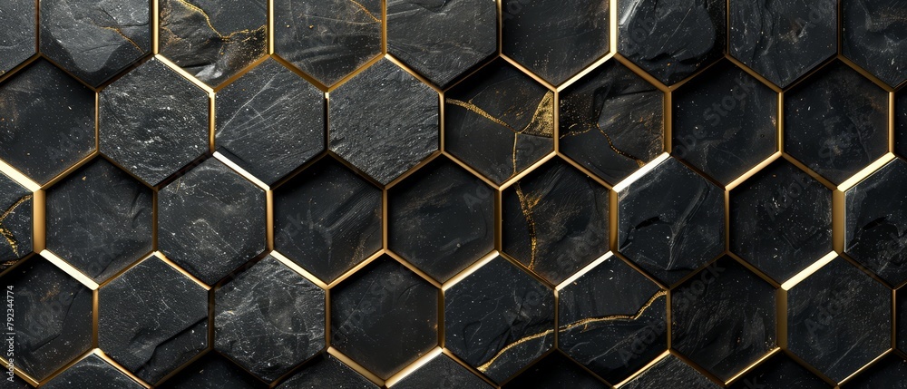 a black and gold hexagonal tile pattern a black and gold hexagonal tile pattern