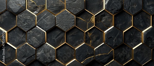 Panel kuchenny z motywem a black and gold hexagonal tile pattern