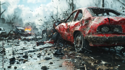 Dangerous car crashes on the road cause danger and destruction. © Morng