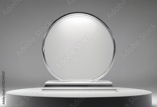 'Winner shelf Blank product splay pedestal backdrop circle white rendering ring concept standing success background glass podium 3D poduim display racked dais stage three-dimensional' photo