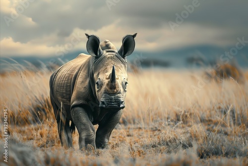 Baby Rhino On A Wild photo
