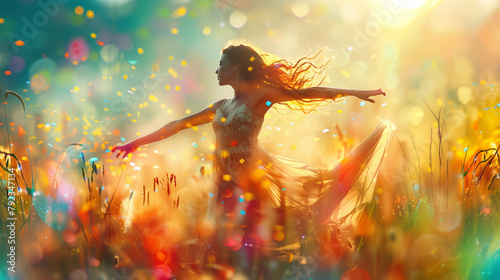 A dancer dancing with colourful abstract background