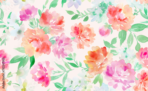 Seamless pattern illustration of carnations painted in watercolor