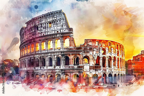 Cultural landmarks around the world celebrated in vivid watercolor  photo