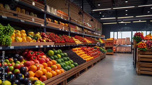 Fruitful Abundance, Vibrant fruit and vegetable display at a modern market.