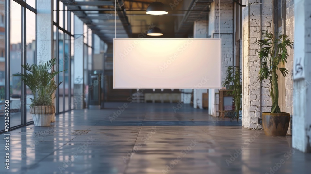 Blank mockup of a hanging banner sign perfect for event or festival advertising. . Blank mockup of a hanging banner sign perfect for event or festival advertising. .