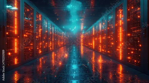 modern data technology center server racks ,internet of things data flow digitalization of internet traffic complex electric equipment warehouse,art photo