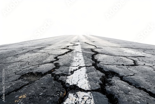 Cracked old road on white background leading into the distance photo