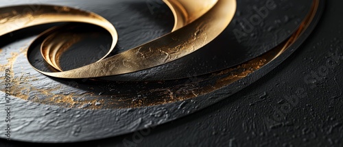Elegant black surface with a dynamic gold spiral, contemporary design photo