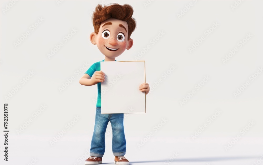 3D cartoon character holding a blank whiteboard, 3d rendering. Illustration for advertising 3D cartoon character holding a blank whiteboard, 3d rendering. Illustration for advertising