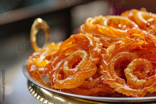 Delicious Indian street food jalebi and fafda on a plate photo