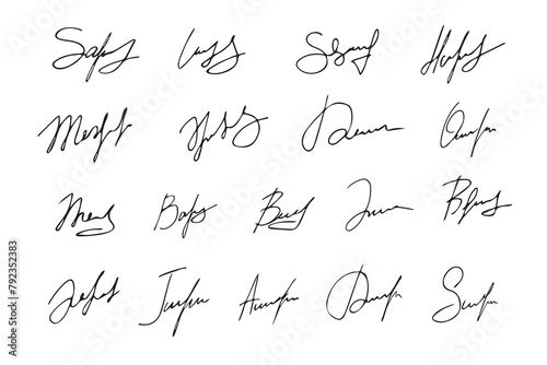 Collection of vector signatures of fictitious autograph. Signature for the convention. Signature document. photo