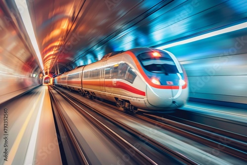 High speed train zooms through tunnel