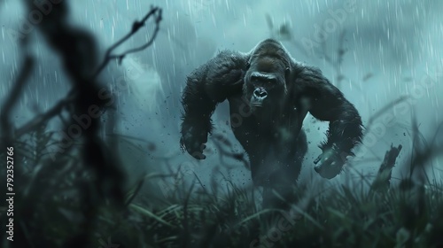 Gorilla Running In Storm