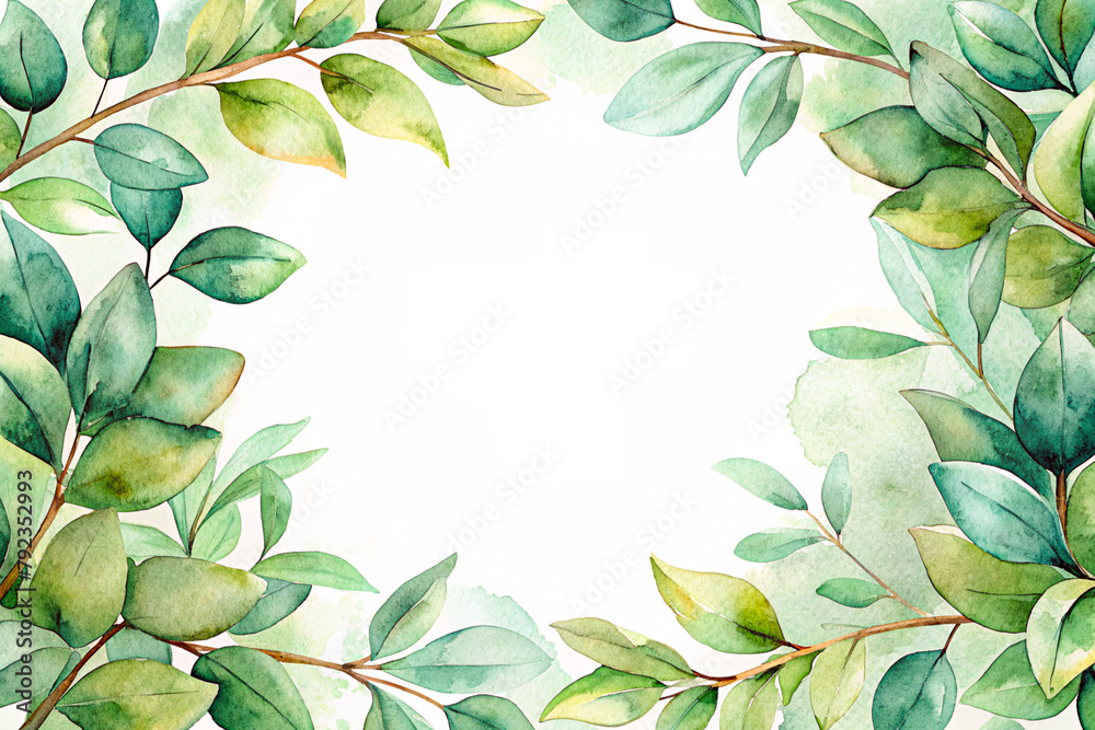 Naklejka premium leaves frame isolated on a white transparent background, Watercolor style card.