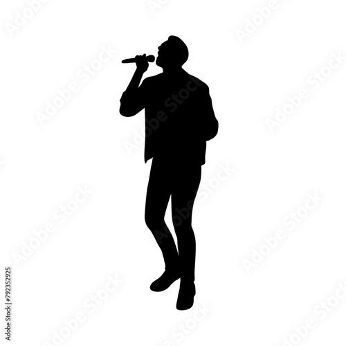 Man singing karaoke with micro, happy singer silhouette, Man and woman singer silhouette, male female singing on mic © Haruki Yui