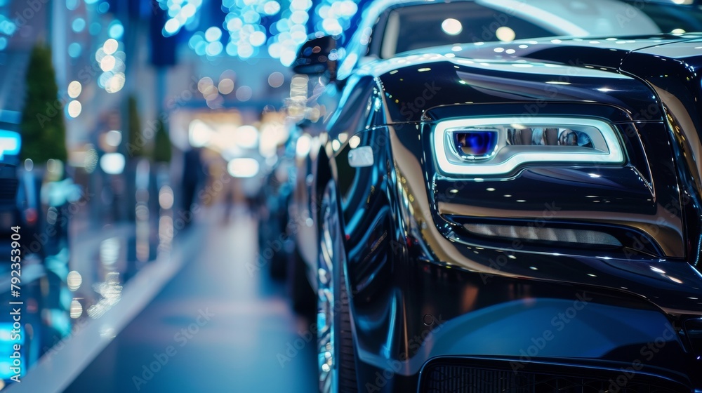 The defocused background reveals a hint of a gl event where only the most exclusive highend cars are allowed to enter. A glimpse into the luxurious world of luxury vehicles. .