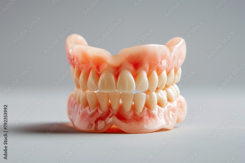Obraz premium Modern dentists use new technology to improve dental care such as isolating plastic denture teeth for detailed examination