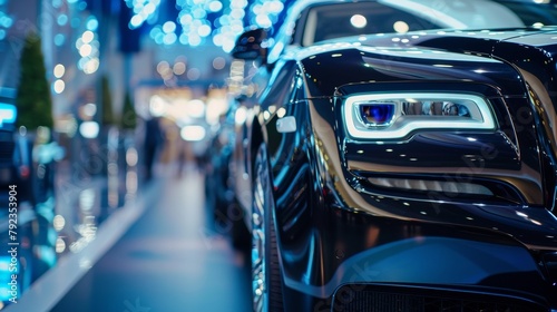 The defocused background reveals a hint of a gl event where only the most exclusive highend cars are allowed to enter. A glimpse into the luxurious world of luxury vehicles. . photo