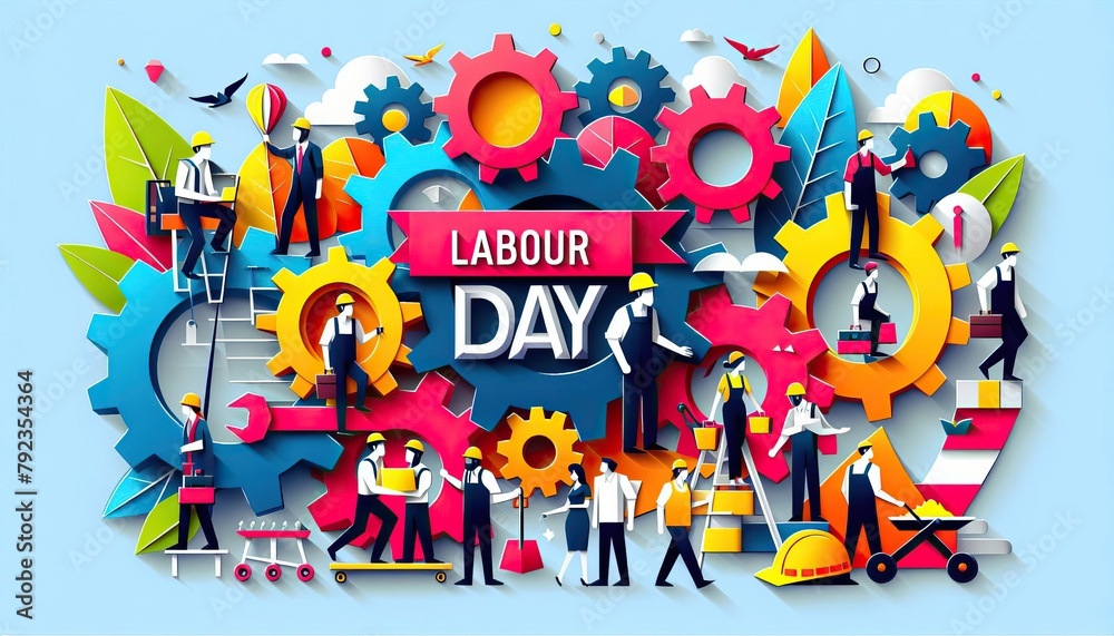 Colorful Labour Day Celebration with Workers and Tools