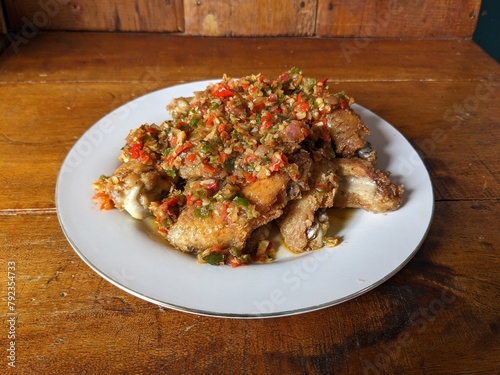 Thai spicy food, Spicy fried chicken with chilli sauce