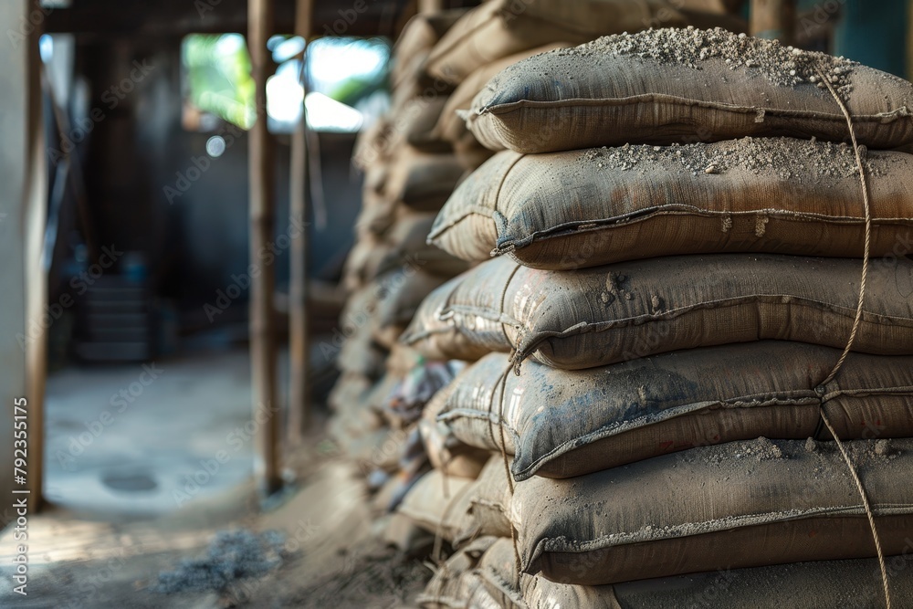 Neatly stacked bags of cement for construction project Neatly stacked bags of cement for construction project