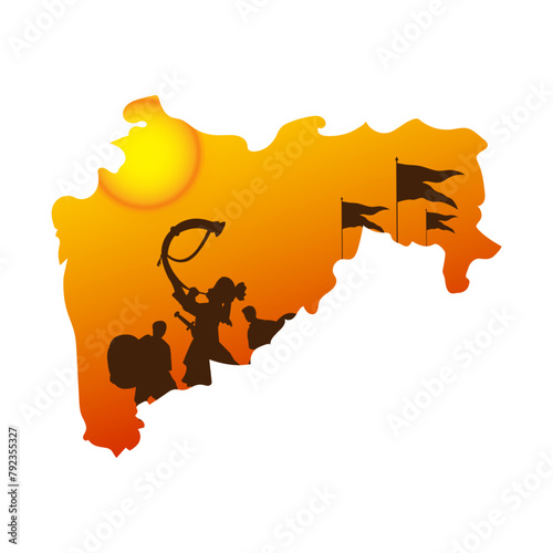 Vector illustration of Maharashtra map with people silhouette on transparent background photo