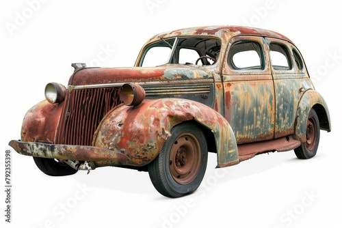 Old car Rusty and torched White background photo