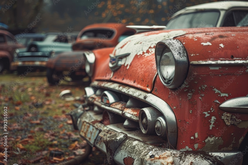 Old cars stored in a junkyard