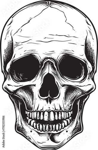 Human skull illustration. Monochrome hand-drawn skull on black and white backgrounds. Vector