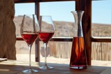 Sun soaked room in Namibia with sherry filled glasses and carafe