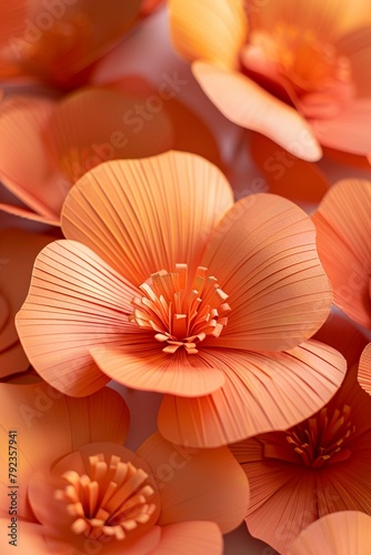 Orange paper flowers in bloom gradient backdrop