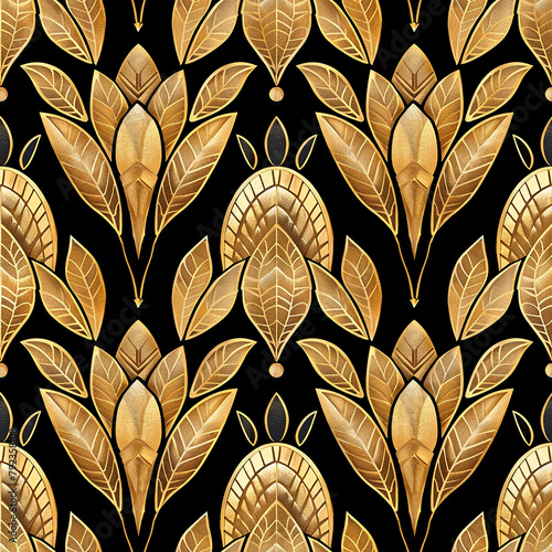 Art Deco inspired gold leaf pattern on a dramatic black background © BetterPhoto