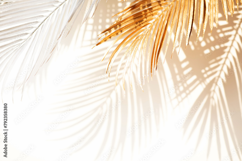 Obraz premium Abstract blur of tropical leaves pattern background.luxury palm leaf design with shadow.nature concepts