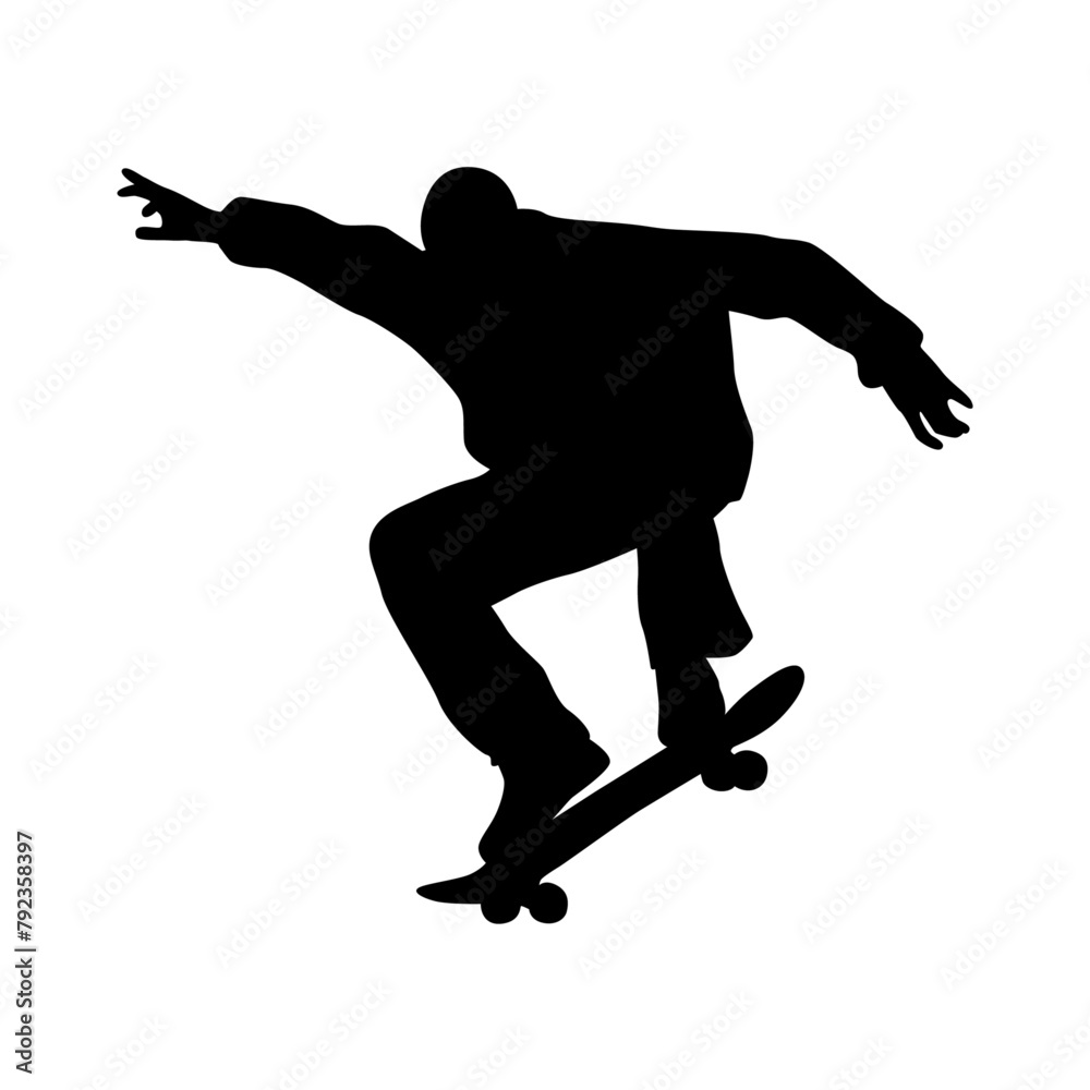 Man skateboarding vector silhouette, Skateboarder, Guy skateboarder jumps on skateboard