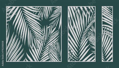 Palm leaves pattern vector collection. Laser cut with line design pattern. Design for wood carving, wall panel decor, metal cutting, wall arts, cover background, wallpaper and banner.