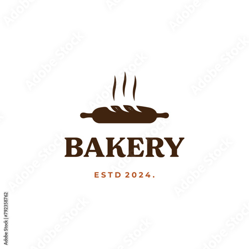 Bakery kitchen rolling pin logo design cake kitchen restaurant handmade on isolated background