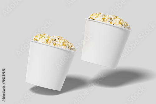 Realistic Pop Corn Bucket Illustration for Mockup. 3D Render. (ID: 792359393)