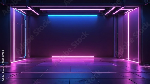Virtual Stage Cyber Futuristic Sci-Fi Environment with Colored Geometric Lights and Studio Floor