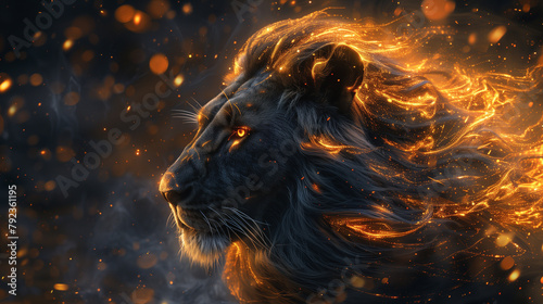 Twilight Fire Lion in Bokeh Light