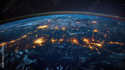 Like constellations in the night sky, digital networks form patterns of connectivity that span the globe, illuminating the Earth with the light of technology. illustration