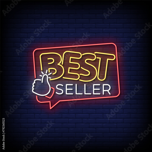 best seller neon Sign on brick wall background 