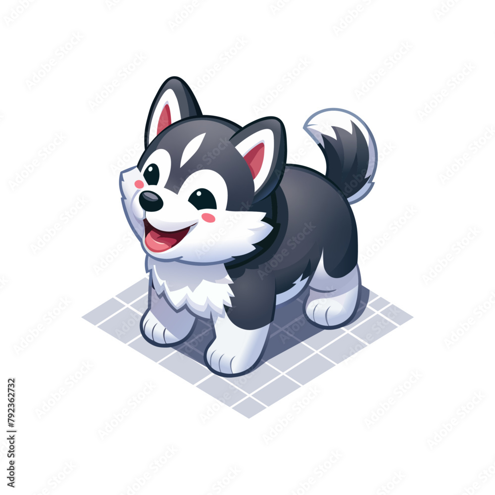 Isometric cute happy siberian husky dog puppy cartoon character design ...