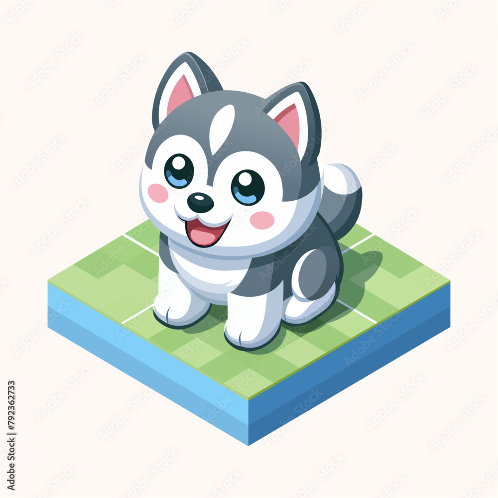 Isometric cute happy siberian husky dog puppy cartoon character design ...