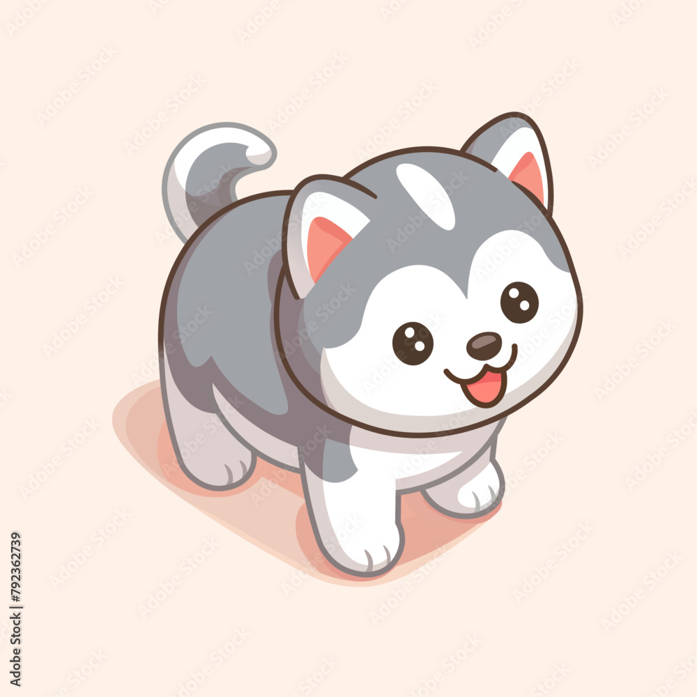 Isometric cute happy siberian husky dog puppy cartoon character design ...
