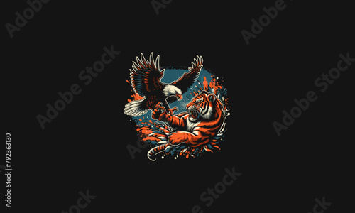 tiger fight with eagle vector flat design