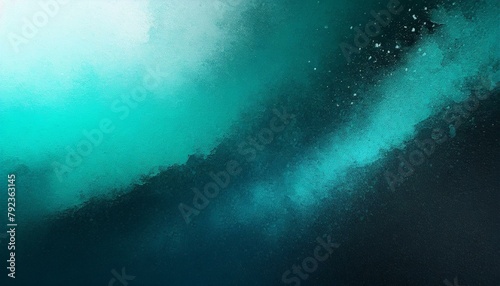 Abstract Teal-Black Color Gradient: Dark Blue-Green-White Background with Grainy Texture