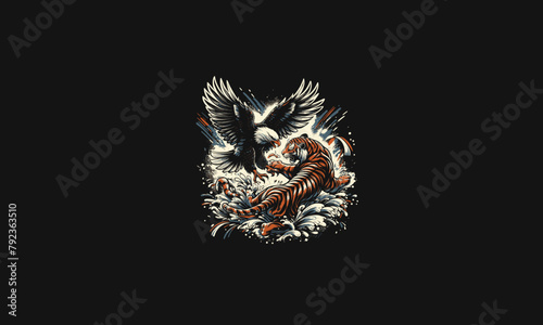 tiger fight with eagle vector flat design