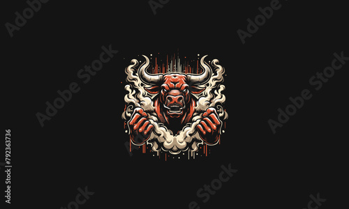 head bull angry with smoke vector artwork design